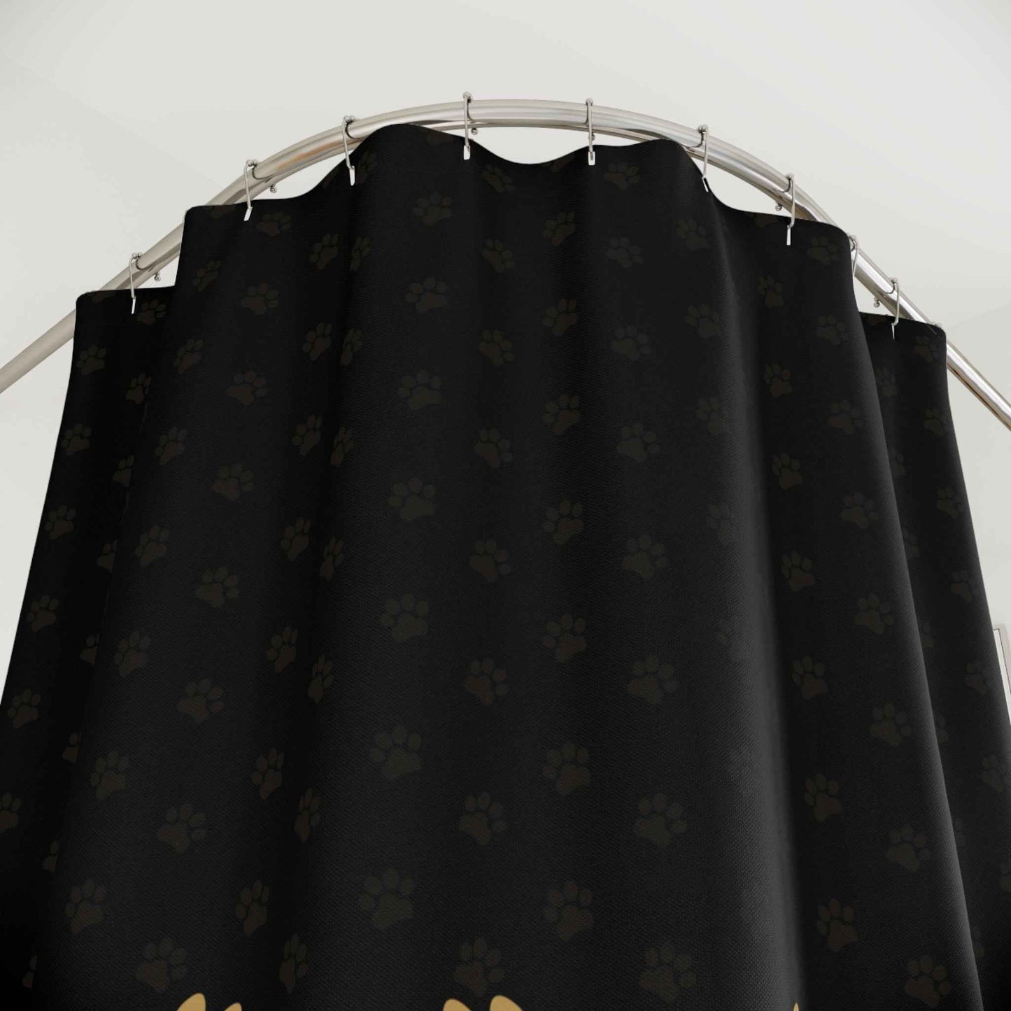 Black & Gold Paw Print Shower Curtain — Elegant Cat-Themed Bathroom Decor