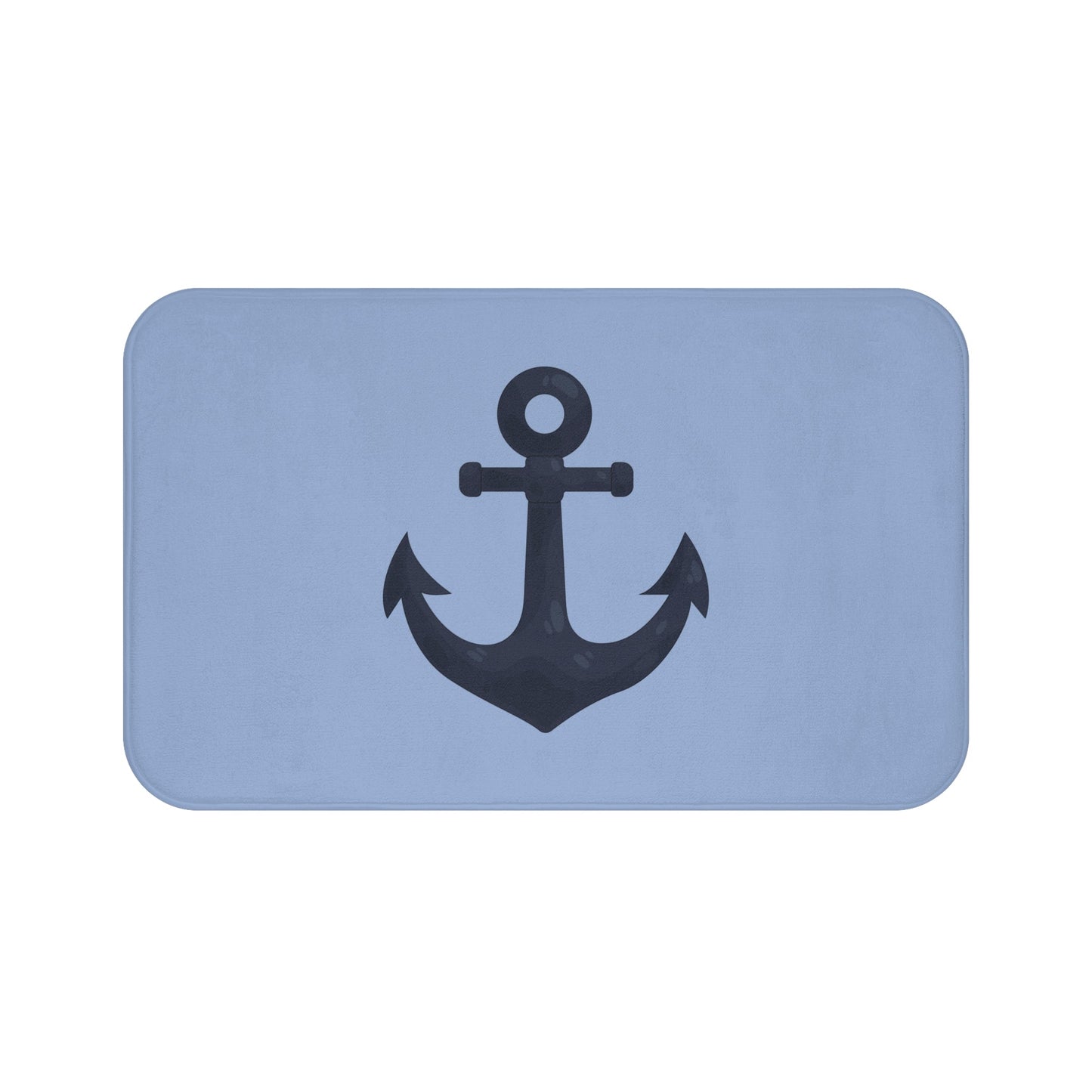 Nautical Anchor Bath Mat — Coastal Slate Blue Bathroom Rug