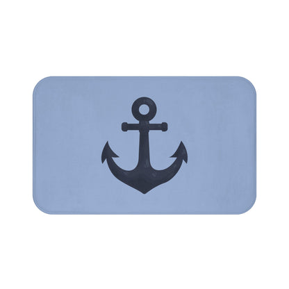 Nautical Anchor Bath Mat — Coastal Slate Blue Bathroom Rug