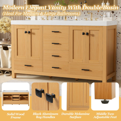 Bathroom Vanity With Double Sink, Soft Close Doors & Drawers Handles - Wood