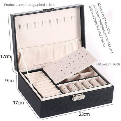 1pcs Double Layer Storage Box For Men And Women Large Capacity Leather Jewelry Box Hardware Latch Travel Portable Flip Lid Palm Jewelry Box Jewelry Box for Women Girls Necklace Ring Storage Organizer 2 Layers Large PU-Leathers Jewelry Case