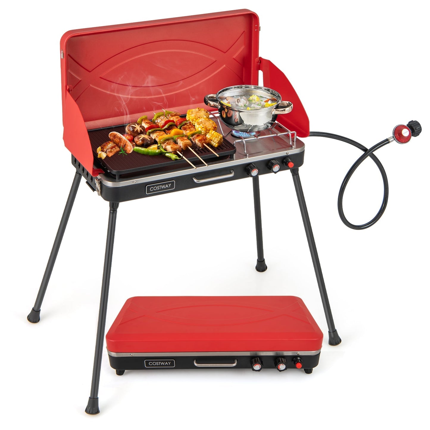 2-in-1 Gas Camping Grill and Stove with