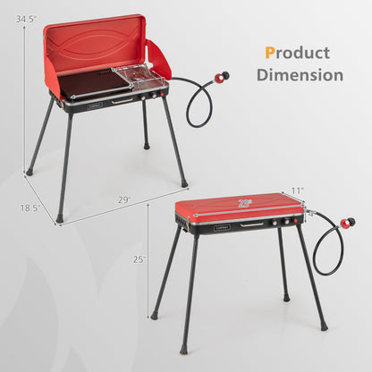 2-in-1 Gas Camping Grill and Stove with