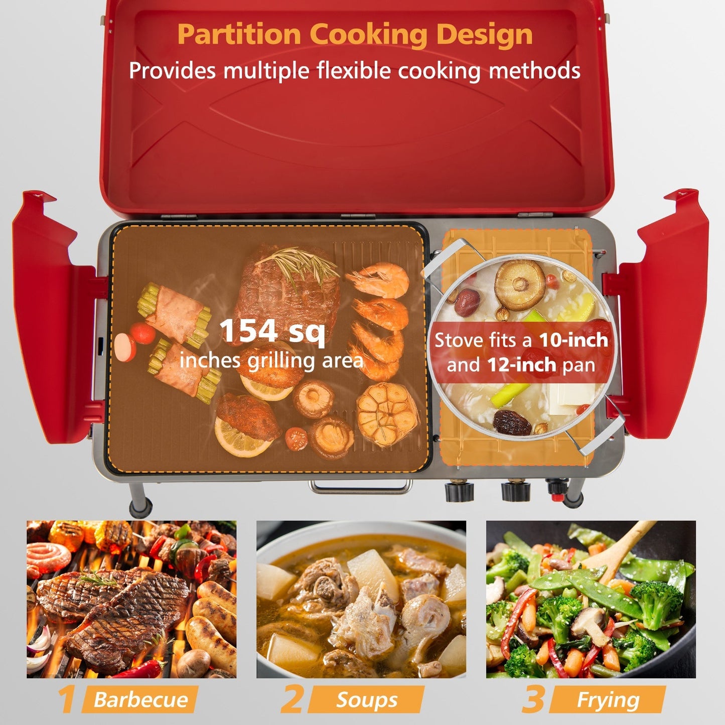 2-in-1 Gas Camping Grill and Stove with