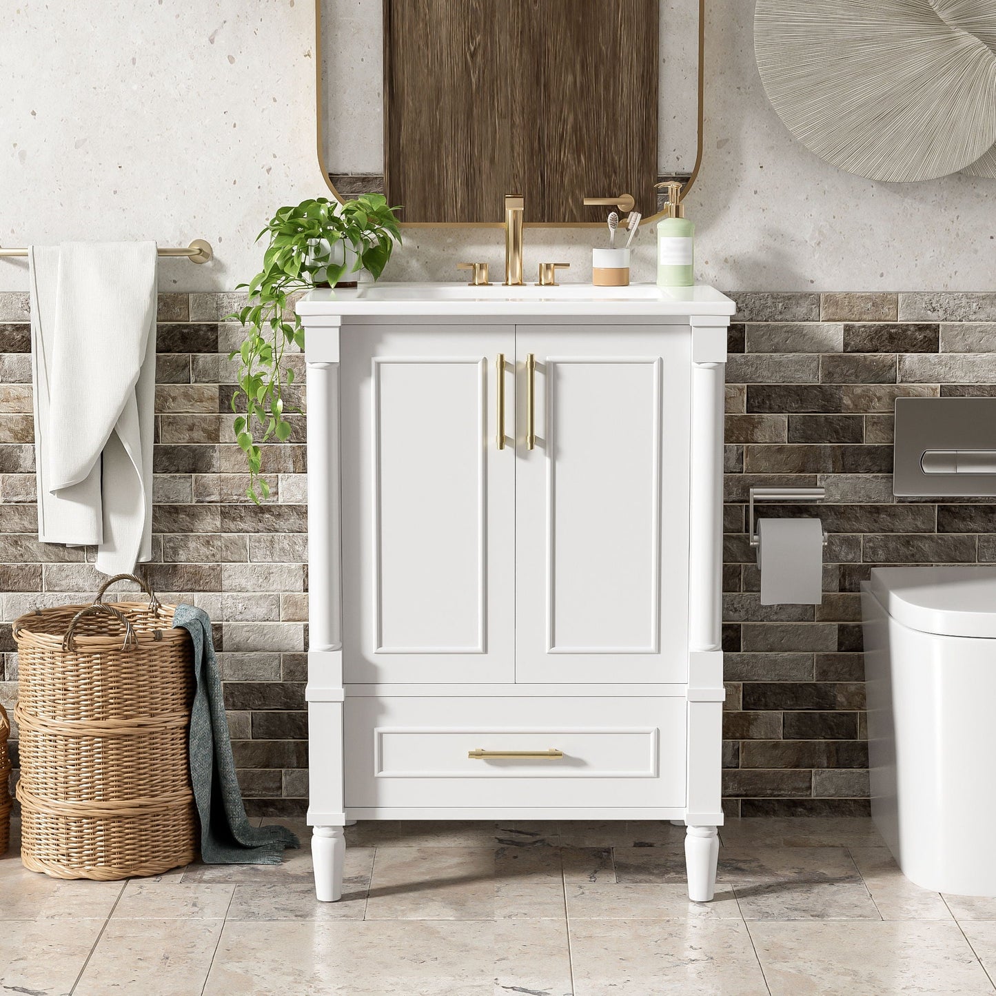 Bathroom Vanity With Ornate French Cylinder Legs, Soft Close Drawer