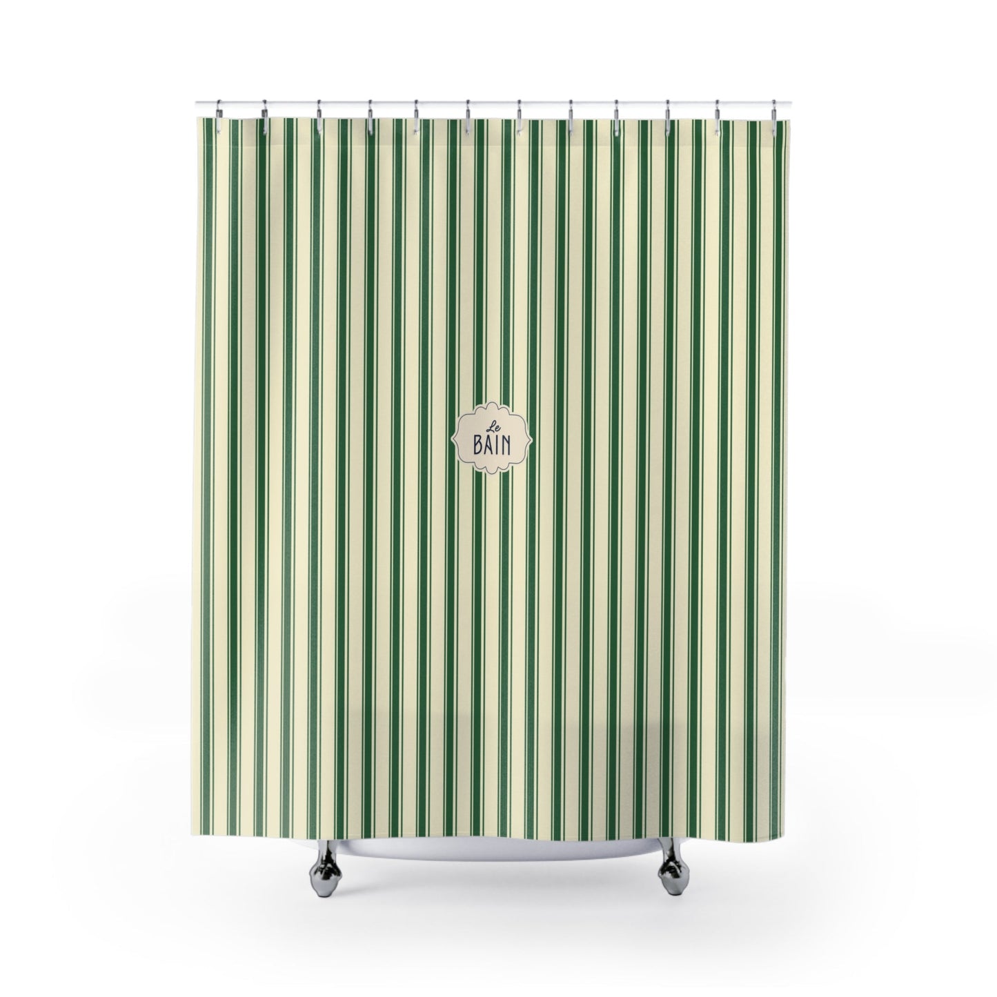 Le Bain Green Striped  Shower Curtain | Vintage French Bathroom