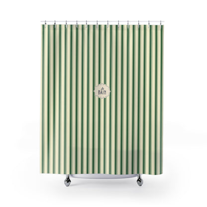 Le Bain Green Striped  Shower Curtain | Vintage French Bathroom