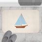 Nautical Vintage Sailboat Bath Mat, CREAM — Soft Coastal Bathroom Rug