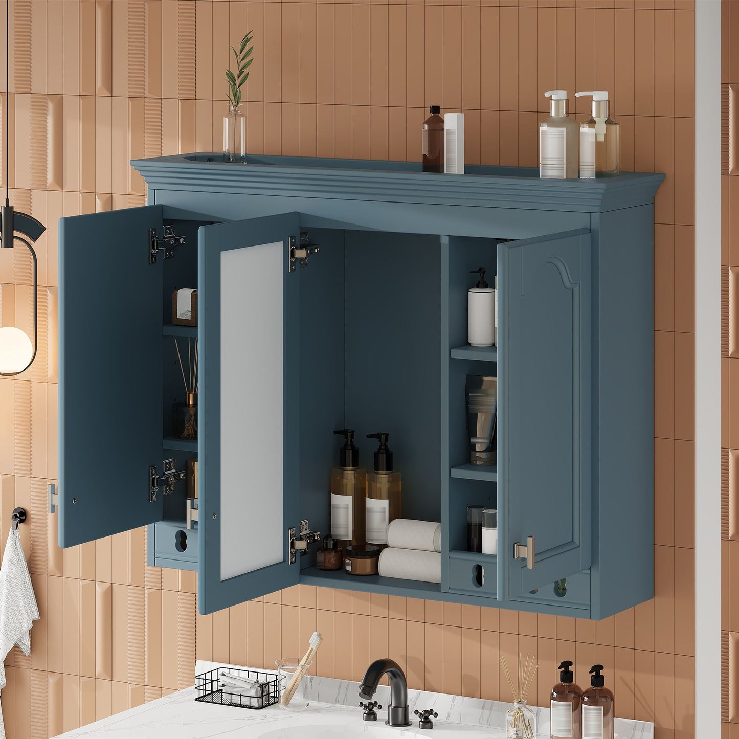Wall Mount Mirror Cabinet With Adjustable Shelves, Soft Closing Hinges