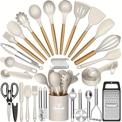 Wooden-Handle Silicone Kitchen Tool Set