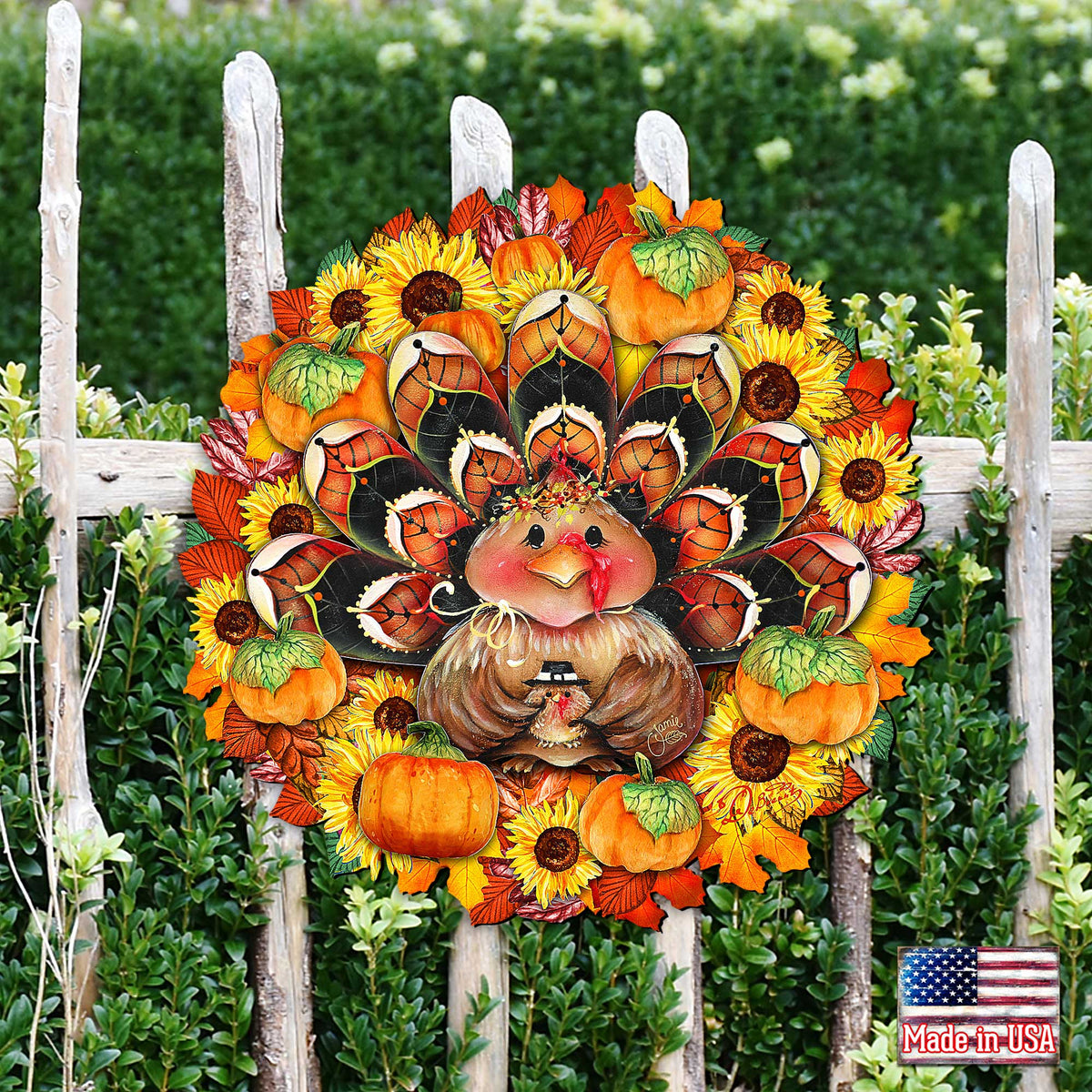 Turkey Holiday Door Wreath - Thanksgiving Halloween Decor by Jamie Mills-Price - 8185305-3H-MP