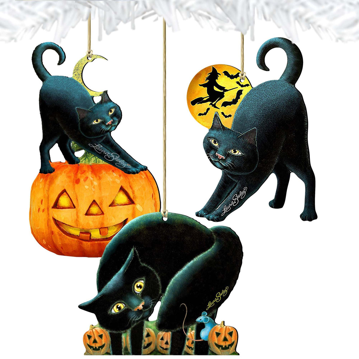 Halloween Wooden Ornaments-Spooky Cats-Set of 3 by G. DeBrekht - Thanksgiving Halloween Decor - 8100188S3