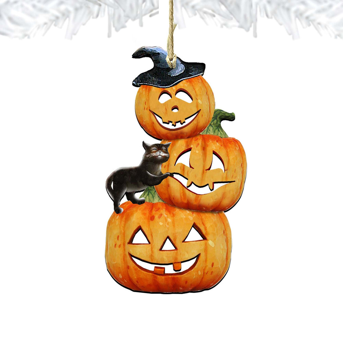 Scary Stacking Pumpkins Wooden Ornaments by G. DeBrekht - Thanksgiving Halloween Decor - 8158415