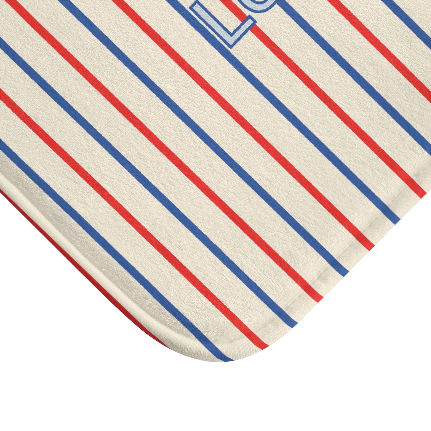Le Bain Tricolor Striped Bath Mat, CREAM — French-Inspired Red & Blue Bathroom Rug