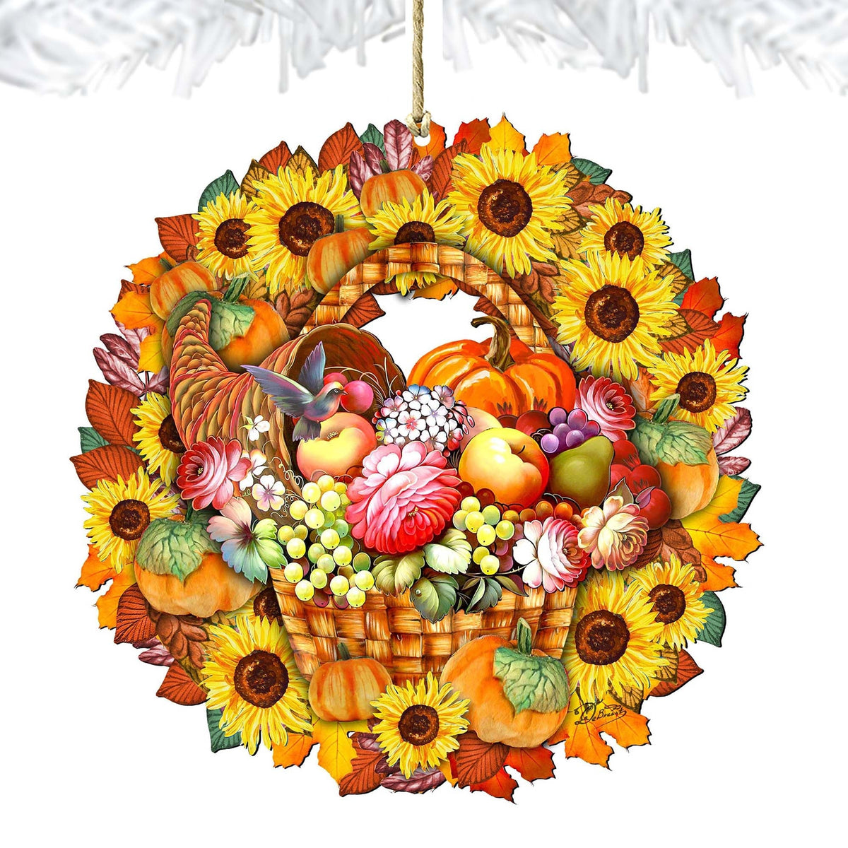 Flower Fall Wreath Wooden Ornaments by G. DeBrekht - Thanksgiving Halloween Decor - 8185305-5
