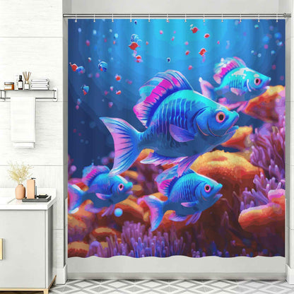 Blue Fish Shower Curtain 70.9x70.9inch