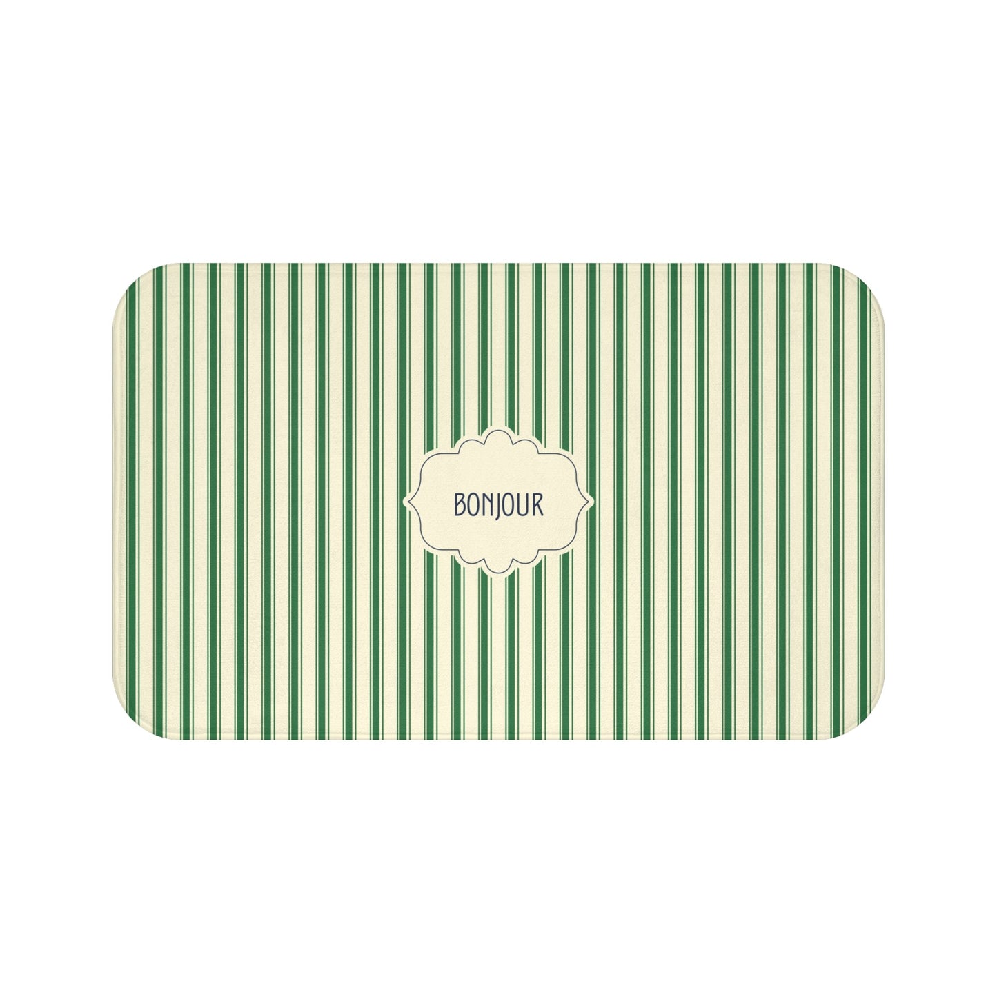 Bonjour GREEN Stripe Bath Mat — Vintage French Bathroom Rug