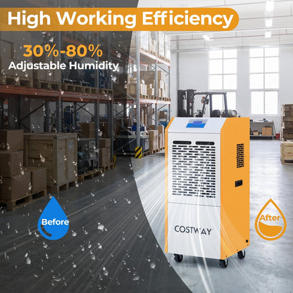 290 Pints Commercial Dehumidifier with Pump and Drain Hose for Basement Warehouse-Yellow