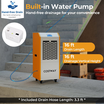 290 Pints Commercial Dehumidifier with Pump and Drain Hose for Basement Warehouse-Yellow