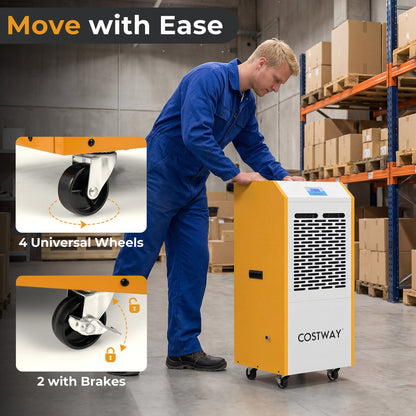290 Pints Commercial Dehumidifier with Pump and Drain Hose for Basement Warehouse-Yellow