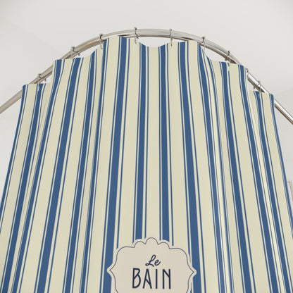 Le Bain Striped French Blue Shower Curtain | Nautical French Bathroom