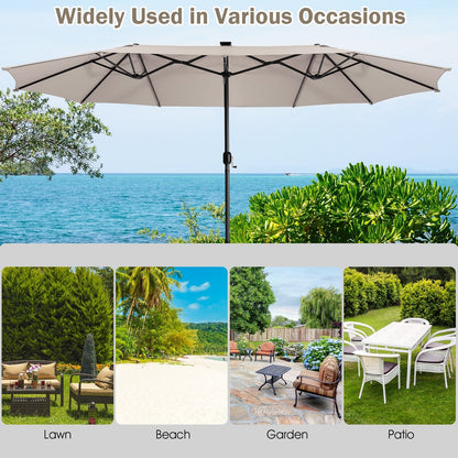 15 Feet Twin Patio Umbrella with 48 Solar LED Lights
