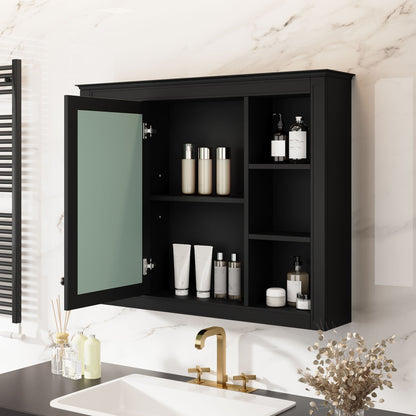 Wall Mounted Medicine Cabinet With Mirror, Storage Cabinet Featuring 6 Open Shelves And Adjustable Interior