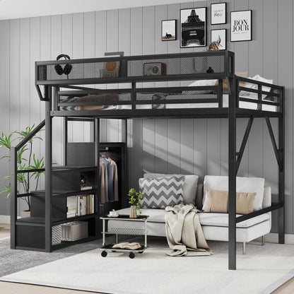 Loft Bed With Storage Shelves, Wardrobe