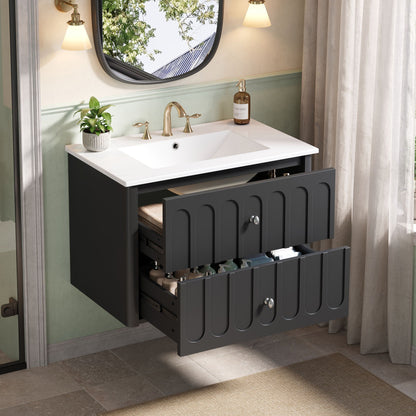 Floating Bathroom Vanity With Oval Knobs & Round Edge, Soft Close Drawer Slides
