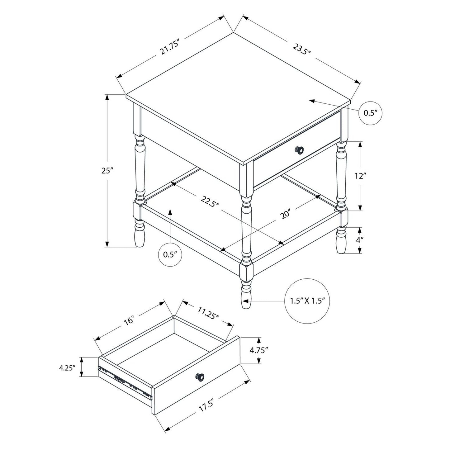 Accent - Table, 2 Tier, Square, Traditional - Walnut