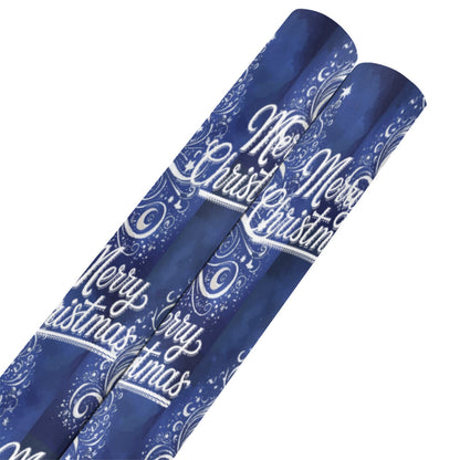 Merry Christmas Silver Tree Custom Gift Wrapping Paper - 2 Rolls (Made in USA)