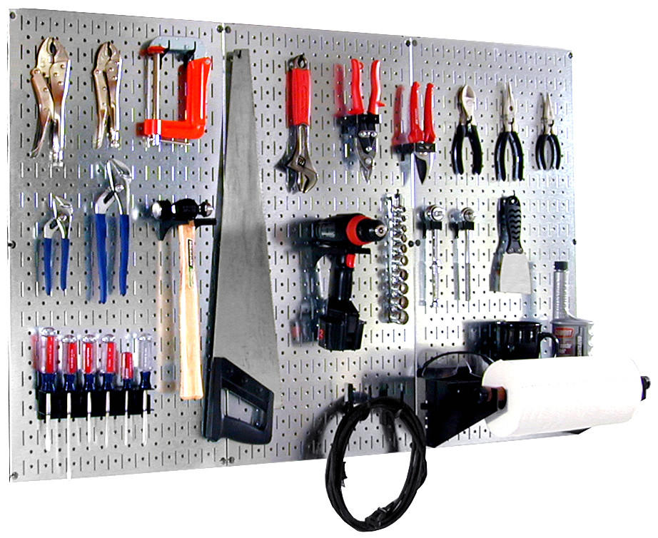 4 ft Metal Pegboard Basic Tool Organizer Kit - Metallic Toolboard & Hooks