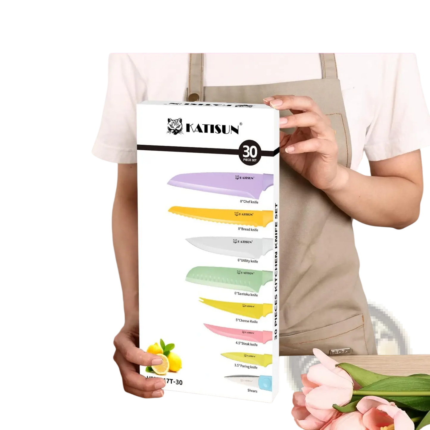 30 Piece Colorful Knife Set with Cutting Board