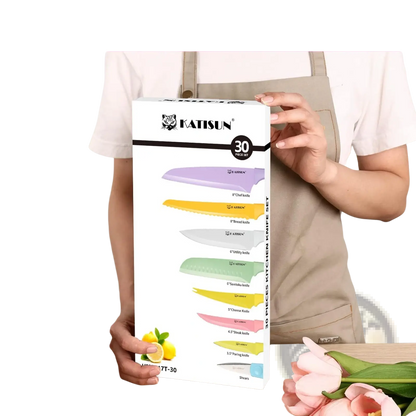 30 Piece Colorful Knife Set with Cutting Board
