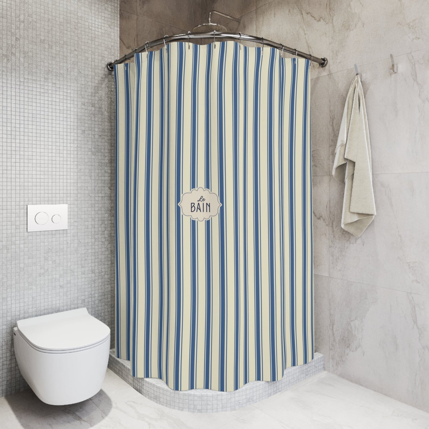 Le Bain Striped French Blue Shower Curtain | Nautical French Bathroom