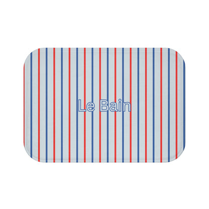 Le Bain Tricolor Striped Bath Mat, BLUE — French-Inspired Red & Blue Bathroom Rug