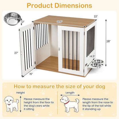 31.5” Dog Crate Furniture Wooden Dog Kennel with Double Lock Doors