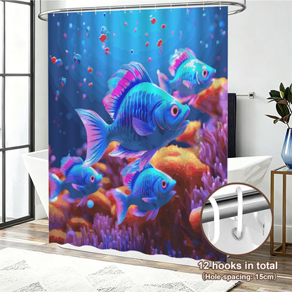 Blue Fish Shower Curtain 70.9x70.9inch