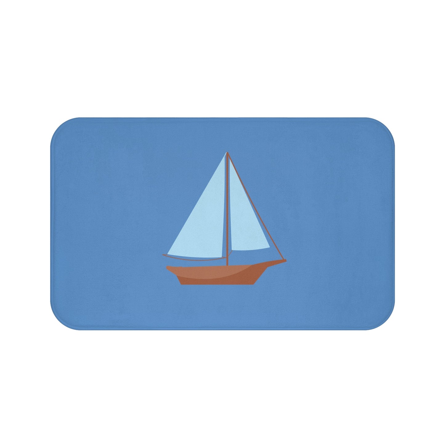 Nautical Vintage Sailboat Bath Mat, FRENCH BLUE — Soft Coastal Bathroom Rug