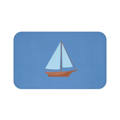 Nautical Vintage Sailboat Bath Mat, FRENCH BLUE — Soft Coastal Bathroom Rug