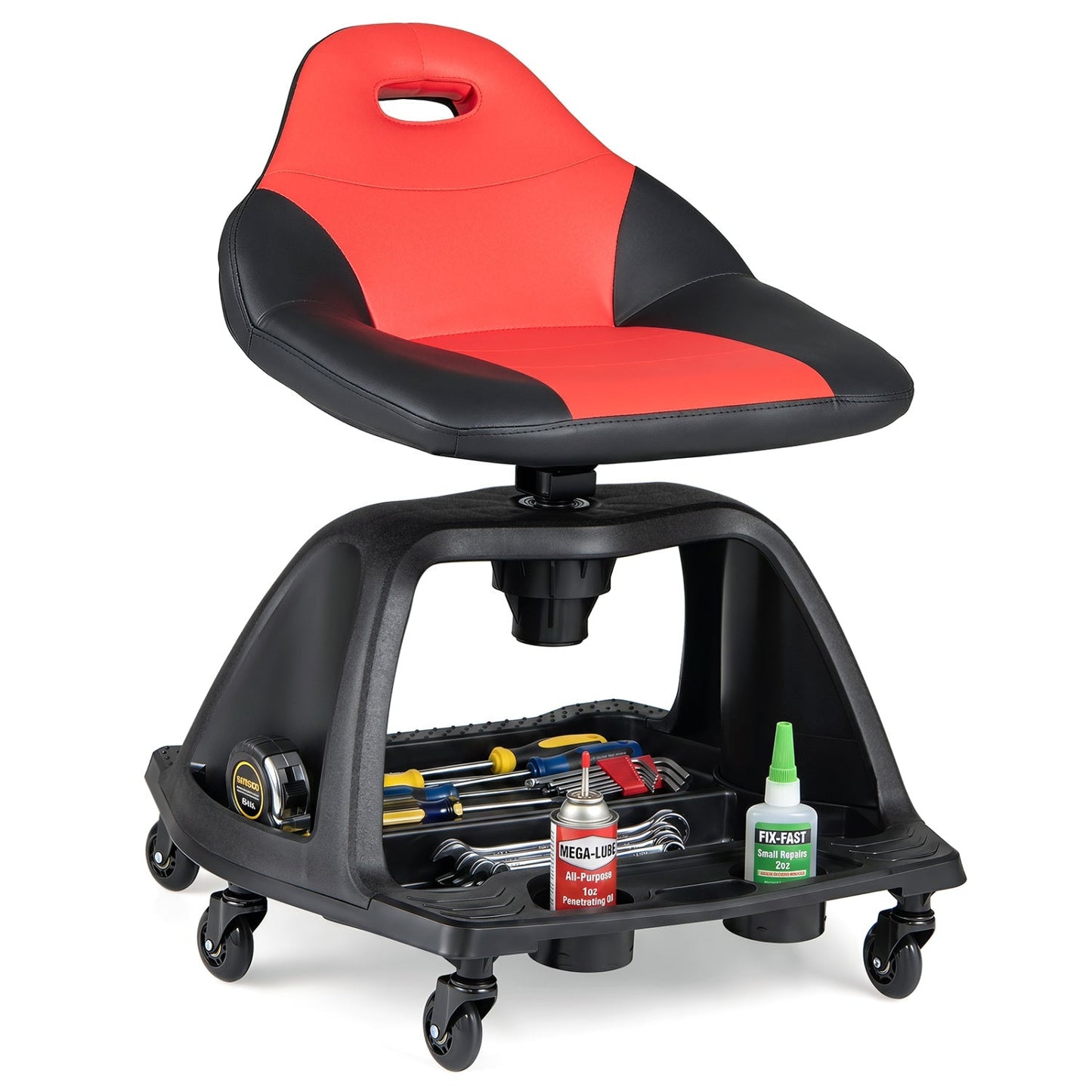 Rolling Mechanic Stool with Backrest and Tool Tray - 330 lbs