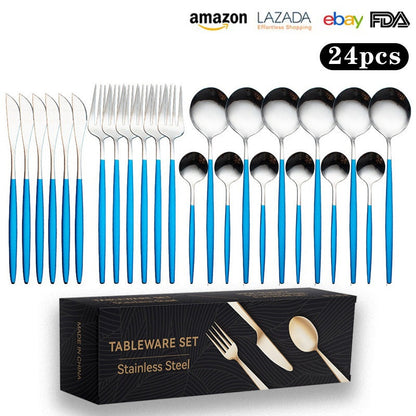 Cutlery Set Stainless Steel Knife Fork Set 24-Piece Tableware Set Golden Steak Knife Fork Spoon 6-Person Set