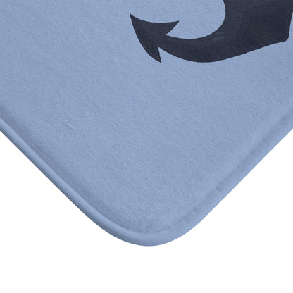 Nautical Anchor Bath Mat — Coastal Slate Blue Bathroom Rug