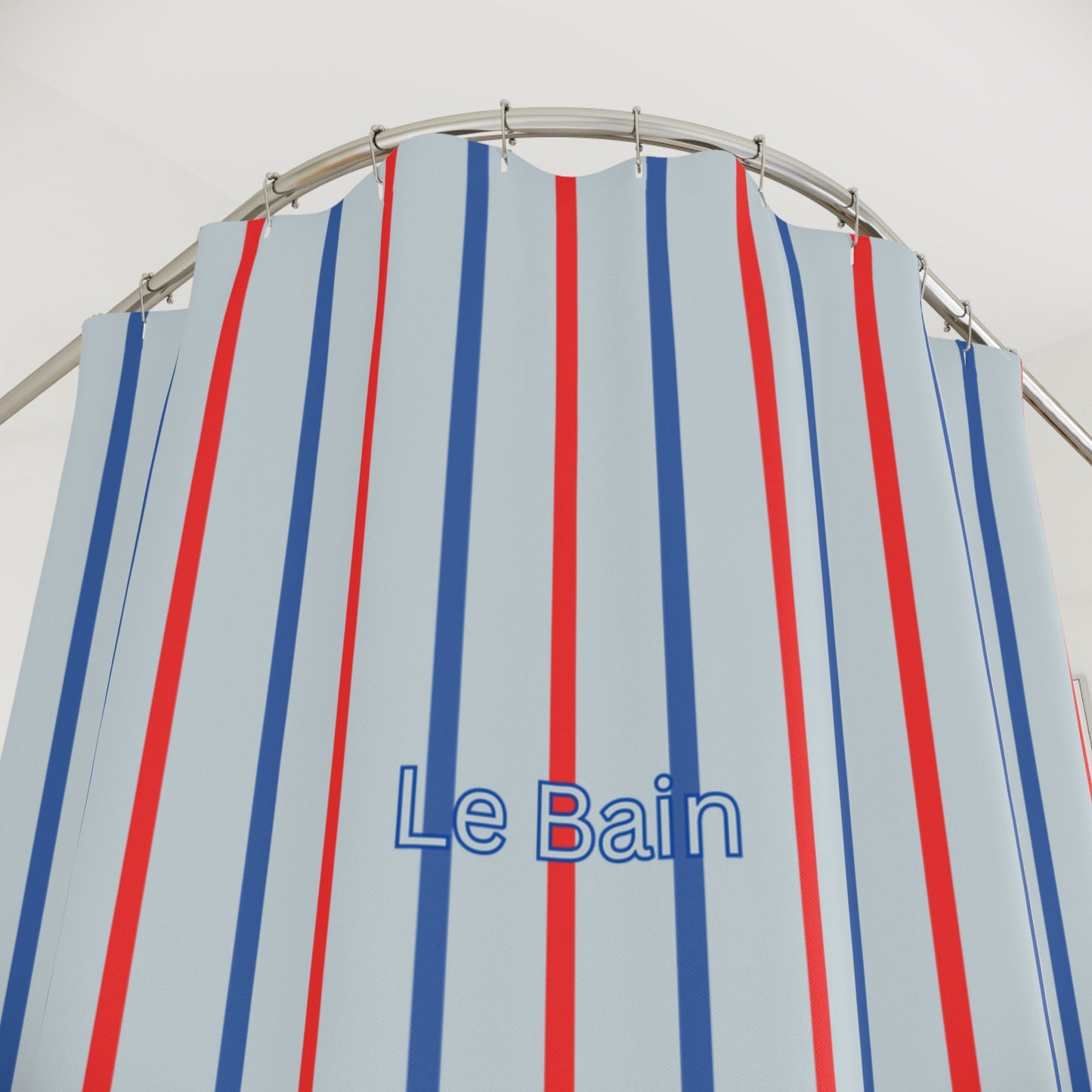 Coastal Blue 'Le Bain' Shower Curtain — French-Inspired Red & Blue Bathroom Decor