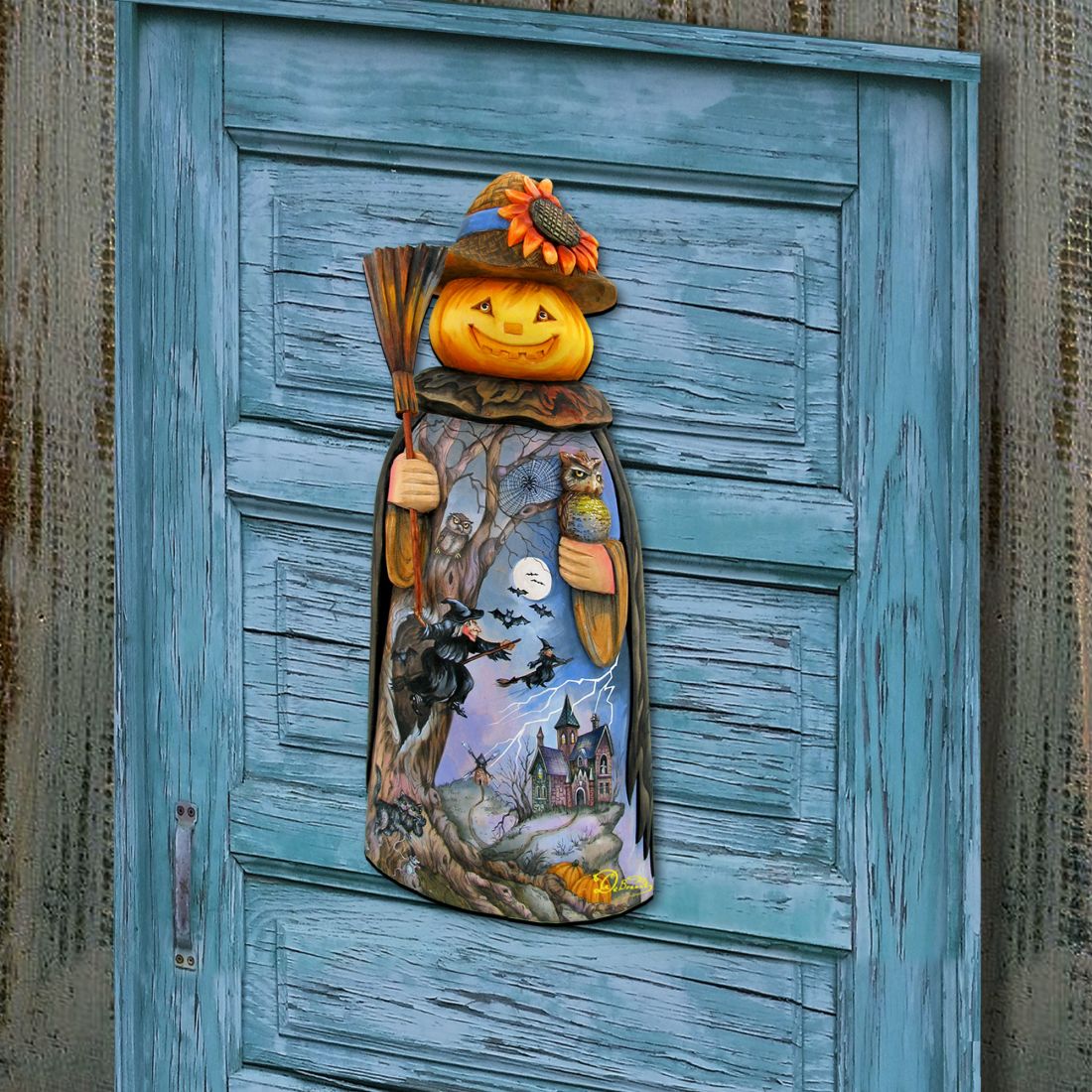 Scarecrow Pumpkin Head Halloween Door Decor by G. DeBrekht - Thanksgiving Halloween Decor - 8114180H