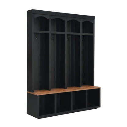 Entryway Hall Tree With Bench, 4 Hooks & Open Storage Space