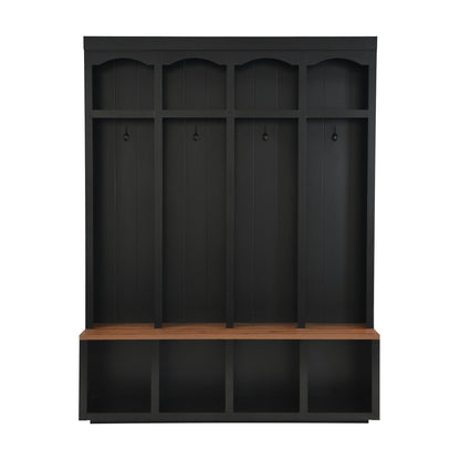 Entryway Hall Tree With Bench, 4 Hooks & Open Storage Space