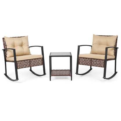 3-Piece Rocking Chair Patio Set with Glass Coffee Table