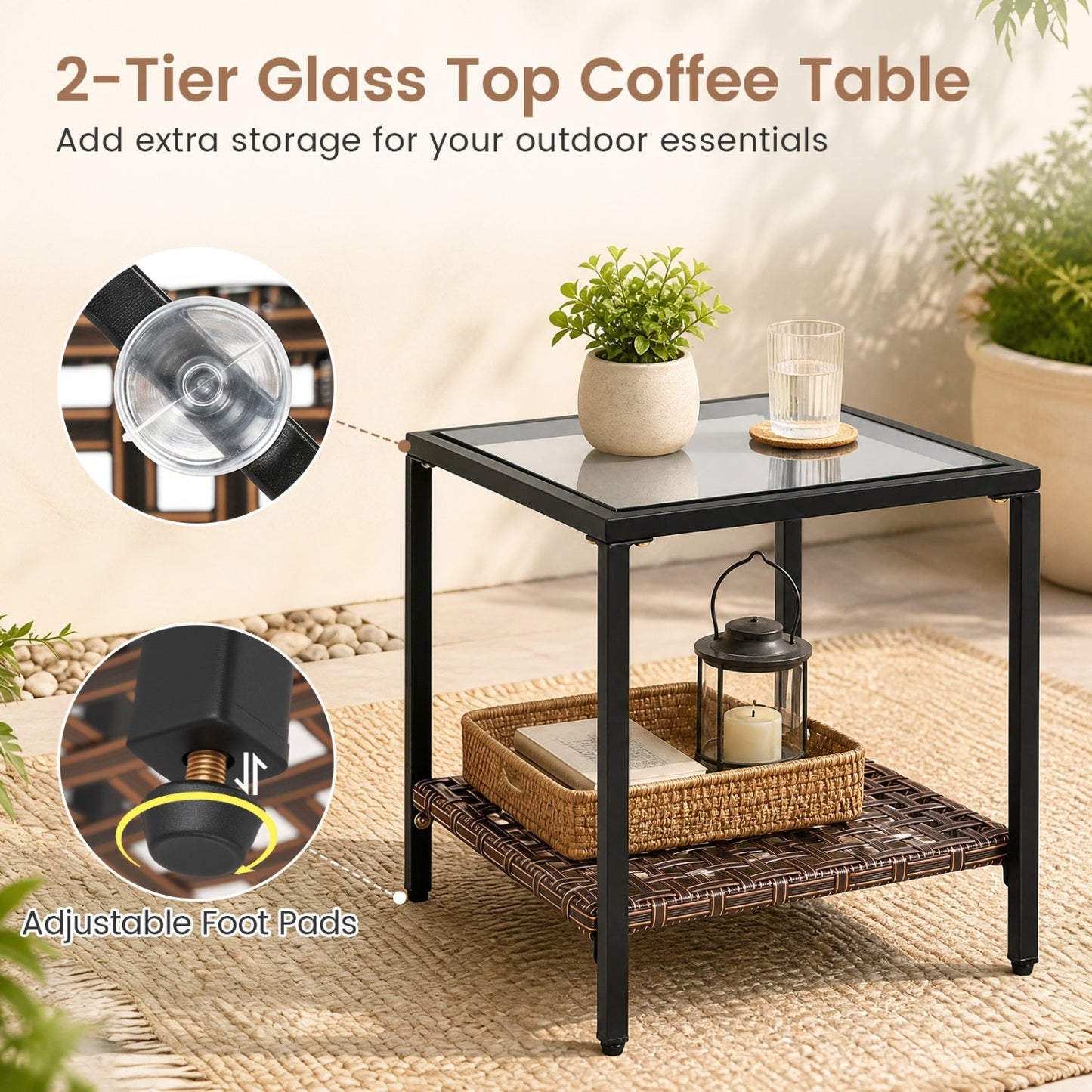 3-Piece Rocking Chair Patio Set with Glass Coffee Table