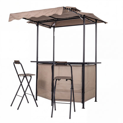 3-Piece Patio Bar Set Outdoor Grill Gazebo and 2 Folding Bar Stools